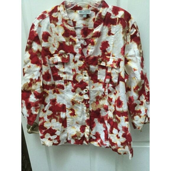 JM COLLECTION 3/4 sleeve multi color reg sz top 14 - Picture 1 of 2